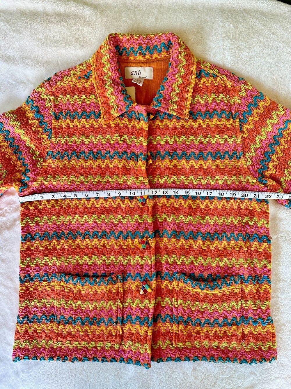 Anu by Natural Multicolor Blazer Large NWT 100% cotton Made in India Boho Artsy - Picture 5 of 9